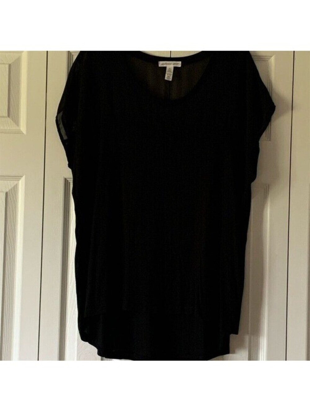 Ambiance Apparel Womens Black Cap Sleeve Blouse Top 1X Solid 65581XL NEW